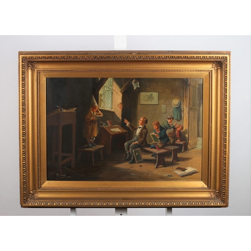 150 - M. GUY
ENGLISH SCHOOL, 19TH CENTURY
The Classroom 
Oil on canvas
Signed lower left
50cm (h) x 73cm (... 