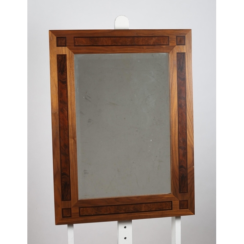 159 - A DAVID LINLEY DESIGNER WALNUT INLAID FRAMED MIRROR of rectangular outline with bevelled glass plate... 