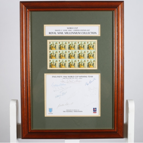 167 - A FRAMED SET LIMITED EDITION ROYAL MAIL MILLENNIUM COLLECTION England 1966 World Cup winning team Bo... 