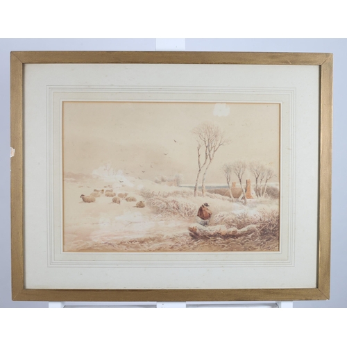 168 - DAVID COX
ENGLISH SCHOOL, 19TH CENTURY
Landscape with Sheep, Cottages and Figure
Watercolour
Signed ... 