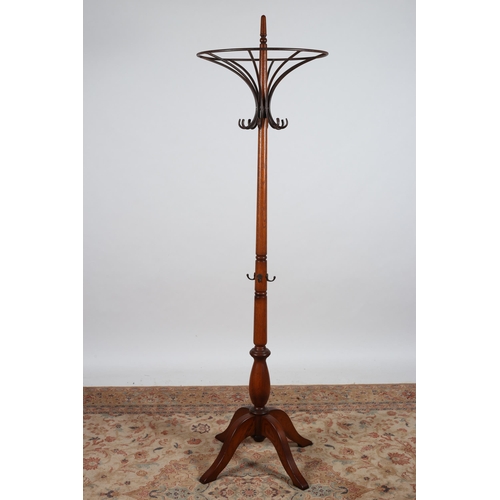 201 - A BEECHWOOD AND METAL HAT AND COAT STAND the cylindrical central column issuing eight scroll arms ab... 