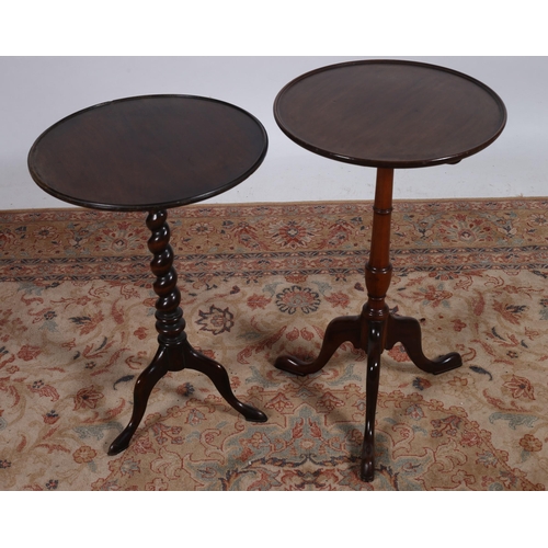 219 - A 19TH CENTURY MAHOGANY SNAP TOP WINE TABLE the circular dished top above a ring turned column on tr... 