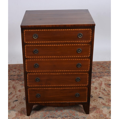 235 - A GEORGIAN DESIGN MAHOGANY AND SATINWOOD INLAID CHEST of rectangular outline the shaped top above fi... 