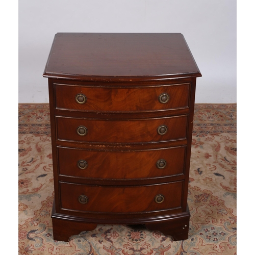 245 - A GEORGIAN DESIGN MAHOGANY CHEST of demi lune outline the shaped top above four long drawers with br... 