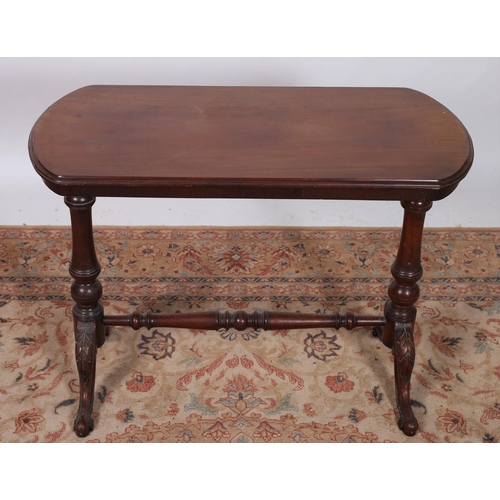 268 - A 19TH CENTURY MAHOGANY OCCASIONAL TABLE of rectangular bowed outline the shaped top raised on cylin... 