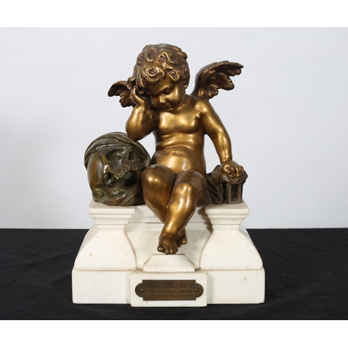 292 - LOUIS AUGUSTE MOREAU FRENCH 1855-1919 ENFANT PLEUREUR, 
A fine bronze figure  modelled as a winged c... 