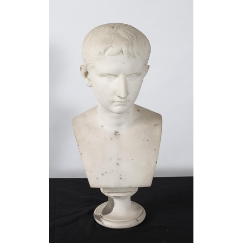 311 - ERNESTO GAZZERI, ITALIAN 1890-1920  
A white marble head and shoulder bust of a young man raised on ... 