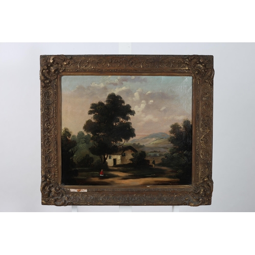 326 - ENGLISH SCHOOL, 19TH CENTURY
Mountain Landscape with Cottage and Figures
Oil on canvas
49cm (h) x 68... 