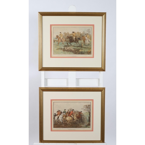 329 - A SET OF FOUR COLOURED PRINTS 
Scenes with the old Mickledale Hunt 
Each inscribed 
24cm (h) x 35cm ... 