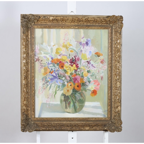 334 - MOYRA BARRY 
Still Life, Flowers in a vase on a table
Oil on canvas
Signed lower right, dated '42
59... 