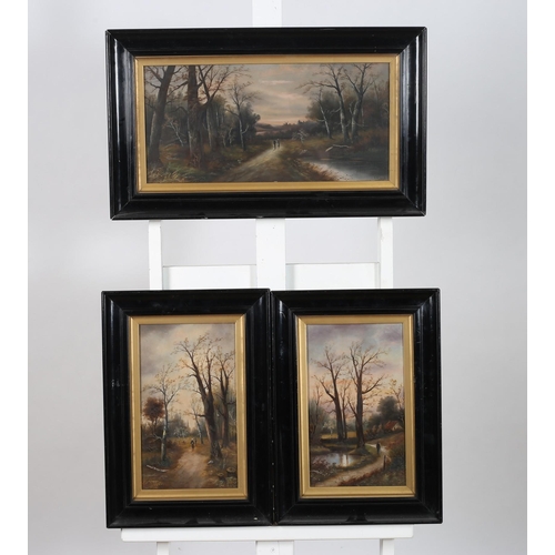 340 - E. RONAL 
Wooded Landscape with Figures on a Path 
Oil on board
23cm (h) x 48cm (w) 
E. RONAL
Wooded... 