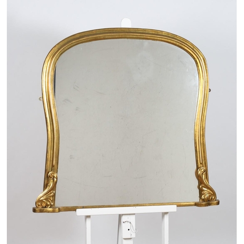 347 - A 19TH CENTURY GILTWOOD AND GESSO OVERMANTLE MIRROR the shaped plate within a moulded frame with fol... 