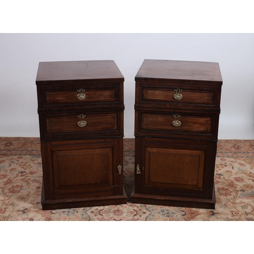 64 - A PAIR OF 19TH CENTURY MAHOGANY AND EBONY INLAID CHESTS each of rectangular outline the shaped top a... 