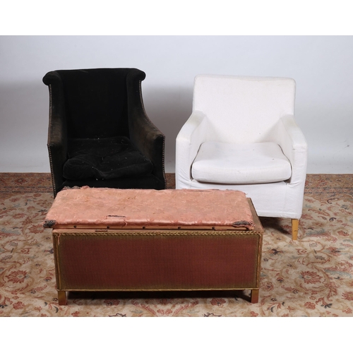 716 - A LLOYD LOOM STOOL with hinged seat (AF) together with two upholstered easy chairs (3)