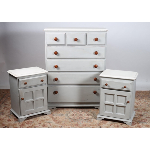 818 - A PAIR OF GREY PAINTED PEDESTALS each of rectangular outline the shaped top with frieze drawer and c... 