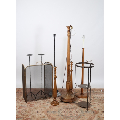 833 - A MISCELLANEOUS COLLECTION to include standard lamps, a pair of wrought iron candle holders, a brass... 