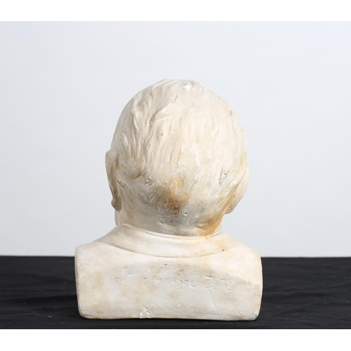 131 - A PLASTER HEAD AND SHOULDER BUST modelled as Winston Churchill indistinctly signed
16cm (h) x 15cm (... 