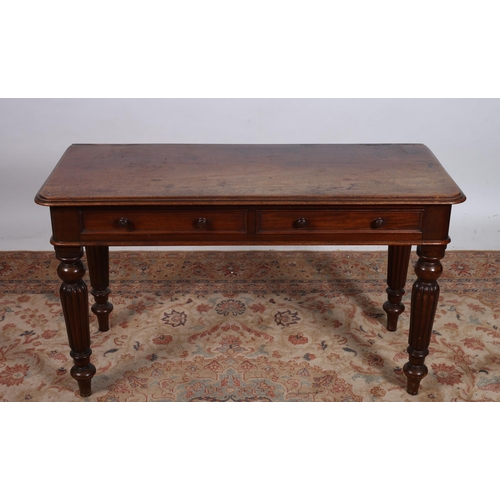 77 - A WILLIAM IV MAHOGANY SIDE TABLE of rectangular outline the shaped top above two frieze drawers on l... 