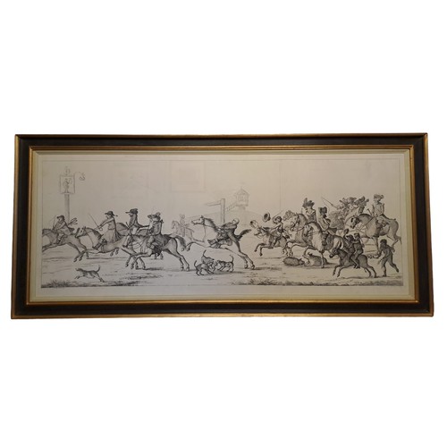 834 - after HENRY WILLIAM BUNBURY an amusing black and white print, figures on horseback 52cm x 140cm