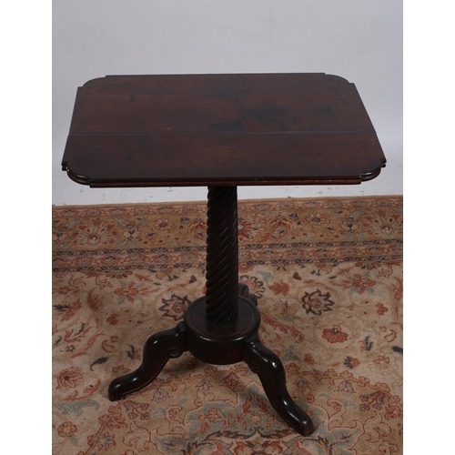 189 - A 19TH CENTURY MAHOGANY OCCASIONAL TABLE of rectangular outline with inverted corners above a spiral... 