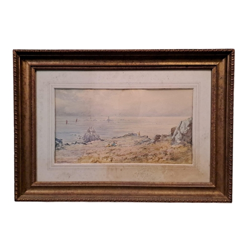 695 - FRANK EGGINGTON 
Coastal Scene with Figures
Watercolour
Signed lower left
Inscribed verso 
23cm (h) ... 