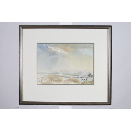 699 - N. MEGAN 
Landscape with Cattle
Watercolour 
Signed and dated lower left '90
19cm (h) x 26cm (w)