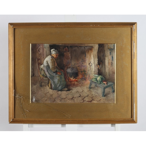 707 - E.M. HORSFALL
Interior Scene with Woman Seated by a Fire 30cm (h) 42cm (w)
Watercolour
Signed lower ... 