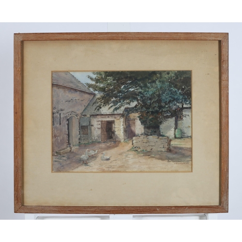 709 - E. BROCKBANK (R.M.S.)
Farmyard with Geese
Watercolour
Signed lower right
Inscribed verso 
26cm (h) x... 