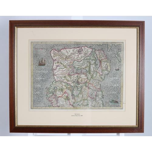 775 - GERARD MERCATOR (1606)
Ultonia 
A hand coloured framed map 
49cm (h) x 60cm (w)