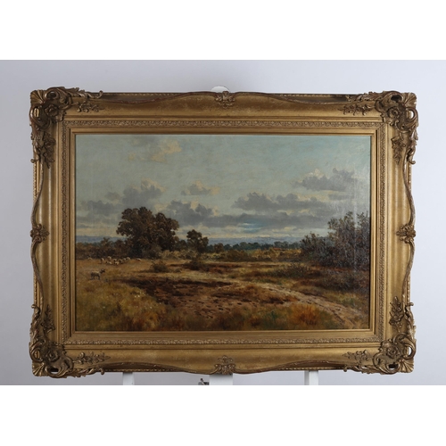 121 - after JOHN KNOX SCOTTISH  SCHOOL, 19TH CENTURY 
Extensive Landscape with Sheep
Oil on canvas
Unsigne... 