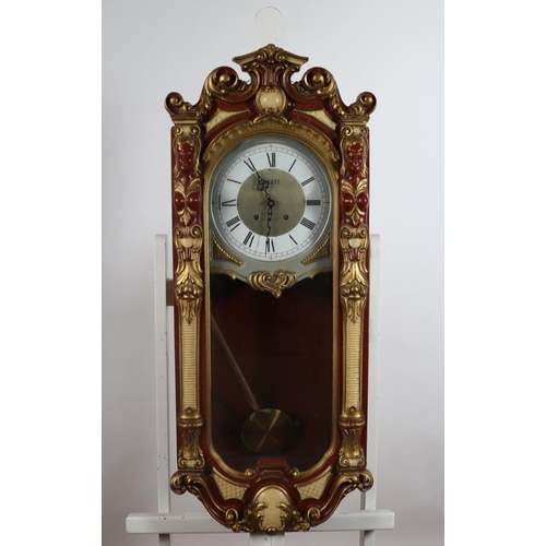 137 - A CONTINENTAL SIMULATED PINE AND POLYCHROME DROP DIAL WALL CLOCK the rectangular shaped case with sc... 