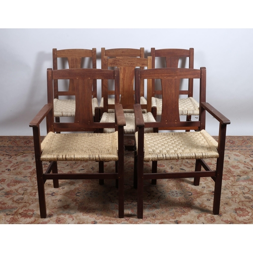 171 - A SET OF SIX AL O'DEA TEAK DINING CHAIRS including a pair of elbow chairs each with a shaped top rai... 