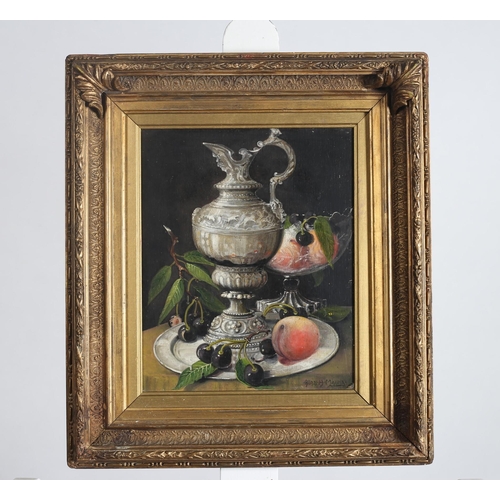 254 - ALLAN H. MAUND
Still Life, Claret Jug with Fruit on a Plate on a Table
Oil on board
Signed lower rig... 