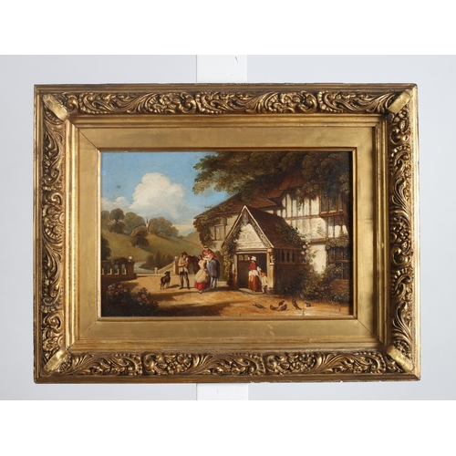 256 - ENGLISH SCHOOL
Figures Outside a Tavern
Oil on board
18cm (h) x 28cm (w)