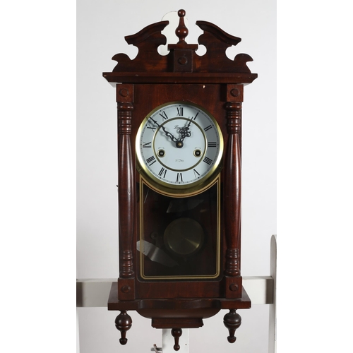 341 - A STAINED BEECHWOOD AND BRASS WALL CLOCK the white dial with Roman numerals inscribed 'Lincoln'
71cm... 