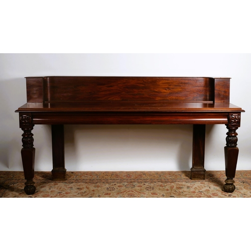 360 - A 19TH CENTURY MAHOGANY CONSOLE TABLE of rectangular outline the shaped top with concaved back above... 