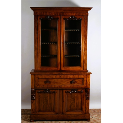 363 - A GOOD 19TH CENTURY MAHOGANY SECRETAIRE LIBRARY BOOKCASE the outset moulded cornice above a pair of ... 