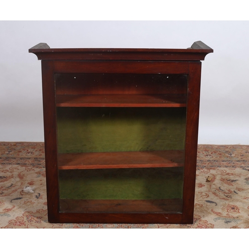 383 - A 19TH CENTURY WALL MOUNTED DISPLAY CABINET of rectangular outline the moulded cornice above a glaze... 