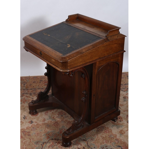 399 - A 19TH CENTURY MAHOGANY POP UP DAVENPORT the moulded galleried with pop up top opening to reveal fiv... 