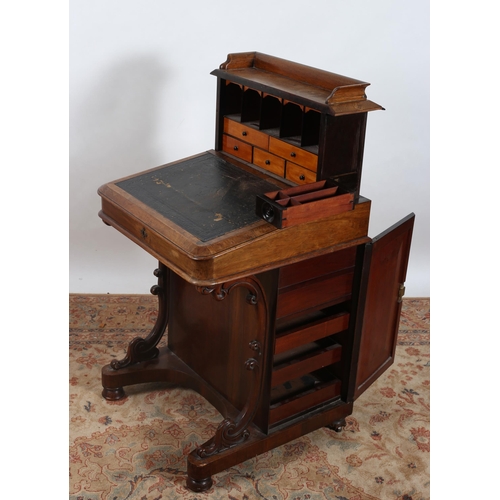 399 - A 19TH CENTURY MAHOGANY POP UP DAVENPORT the moulded galleried with pop up top opening to reveal fiv... 