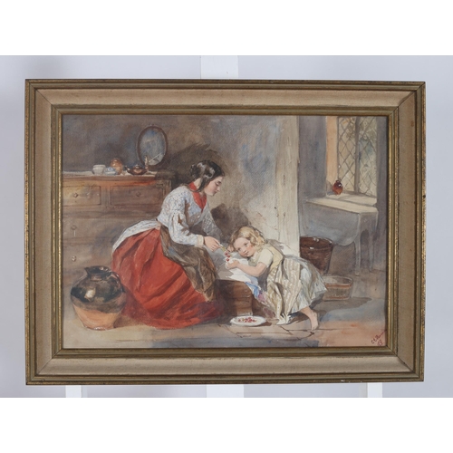 463 - C.E. FRANCIO
Interior Scene with Mother and Child
Watercolour
Signed lower right, dated 1851
37cm (h... 