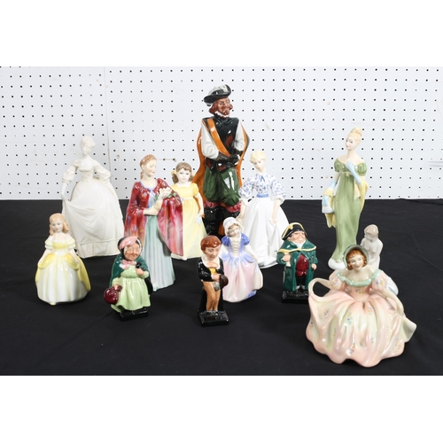 489 - A COLLECTION OF CHINA FIGURES to include nine Royal Doulton examples together with a Royal Worcester... 