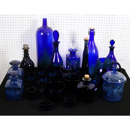 490 - A COLLECTION OF BRISTOL GLASSWARE to include decanters, bottles, jug, etc. (23)