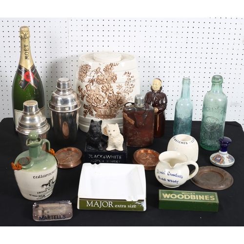 491 - MISCELLANOUS COLLECTION TO INCLUDE TWO PLATED COCKTAIL SHAKERS, a match striker inscribed 'Club Matc... 