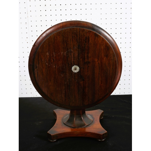 495 - A MINIATURE 19TH CENTURY ROSEWOOD SNAP TOP TABLE the circular top above a faceted column on shaped p... 