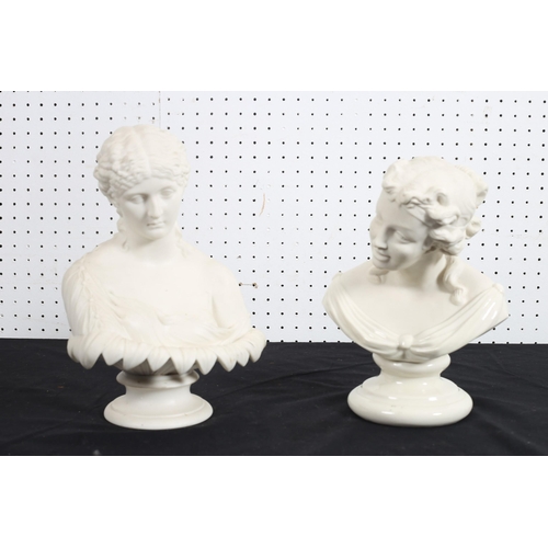 544 - A BELLEEK BUST modelled as a classical female together with a Parian ware china figure modelled as a... 