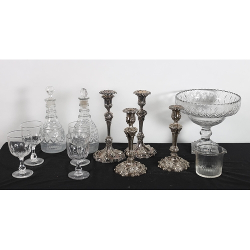 592 - A MISCELLANEOUS COLLECTION to include two pairs of 19th century plated and copper candlesticks, an e... 