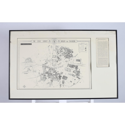 598 - A FRAMED MAP 
The Civic Survey Dublin and Environs (3)
54cm (h) x 86cm (w)