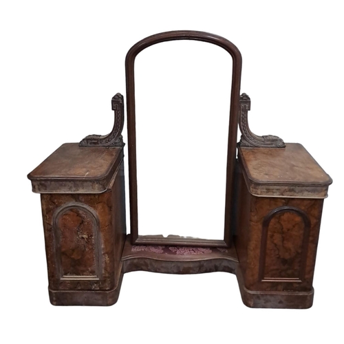 641 - A 19TH CENTURY WALNUT DRESSING TABLE the rectangular arched plate within a moulded frame raised on t... 