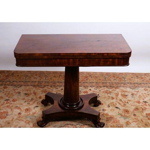 77 - A 19TH CENTURY MAHOGANY FOLDOVER CARD TABLE of rectangular outline the hinged lid containing baize l... 